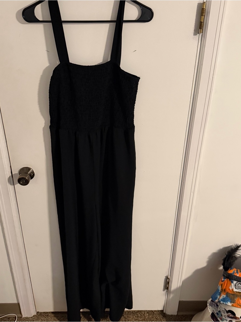 Women’s Black One-Piece Jumpsuit with Smocked Bodice